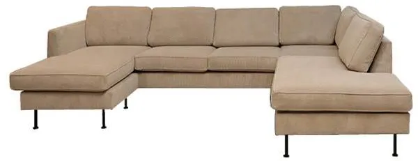 Thy sofa m. chaiselong og open-end - 305 x 210 cm. - beige fløjl - venstrevendt